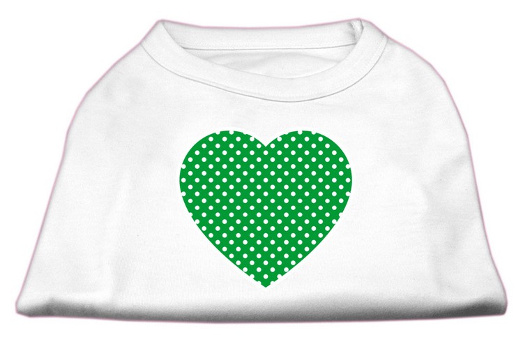 Green Swiss Dot Heart Screen Print Shirt White XS